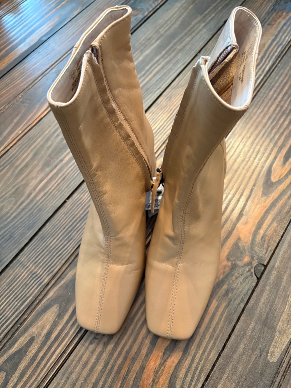 Zara Leather Square Toe Block Heel Boots NWT 37